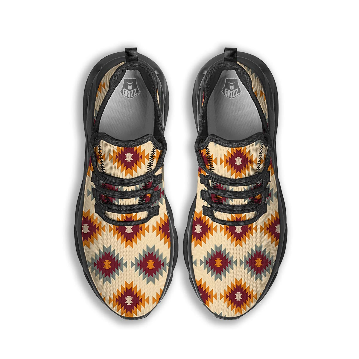 Navajo Tribal Southwestern Print Pattern Black Running Shoes-grizzshop