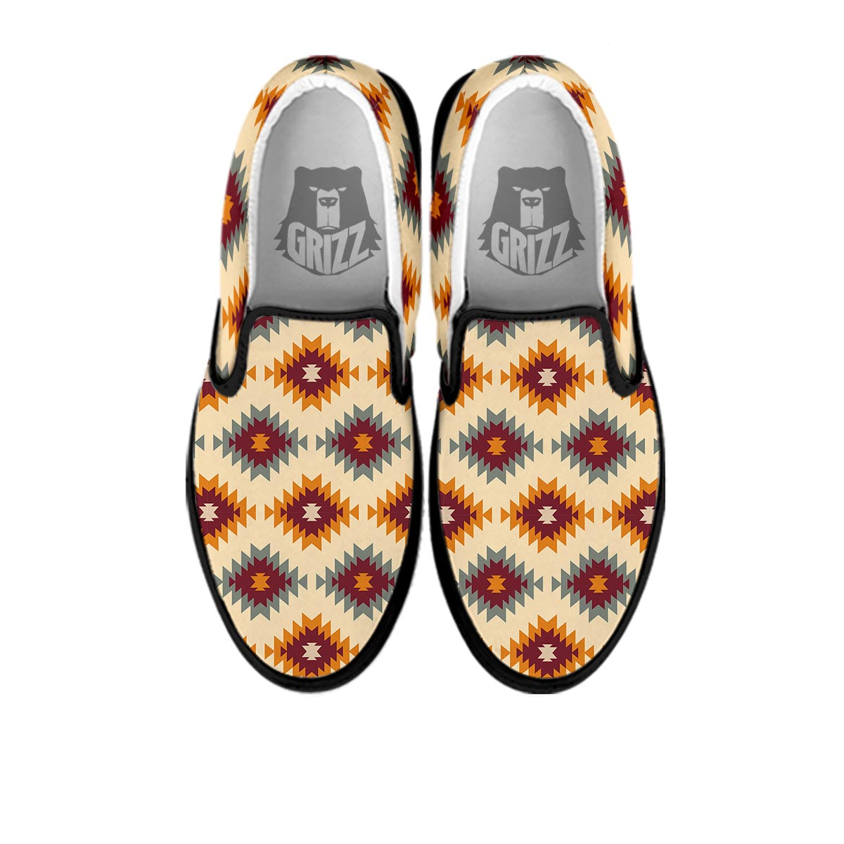 Navajo Tribal Southwestern Print Pattern Black Slip On Shoes-grizzshop