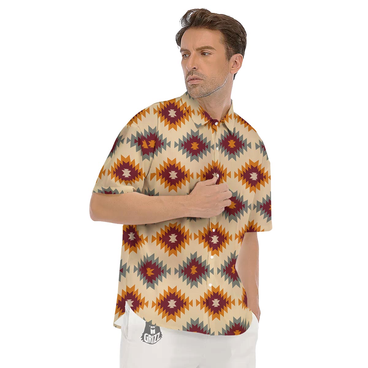Navajo Tribal Southwestern Print Pattern Men's Short Sleeve Shirts-grizzshop