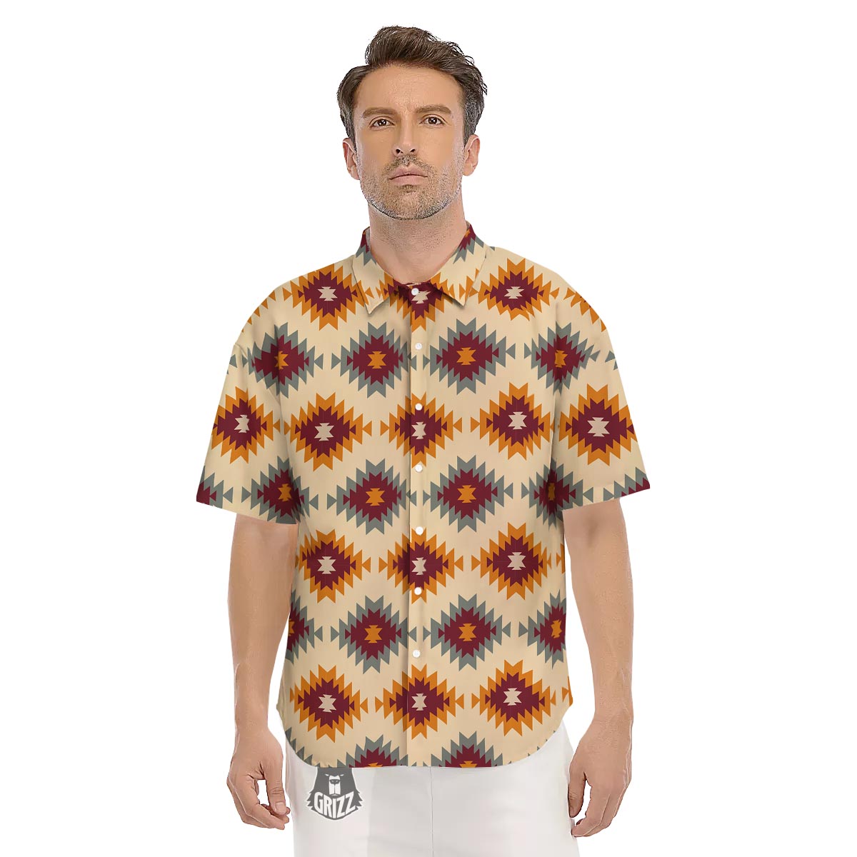 Navajo Tribal Southwestern Print Pattern Men's Short Sleeve Shirts-grizzshop
