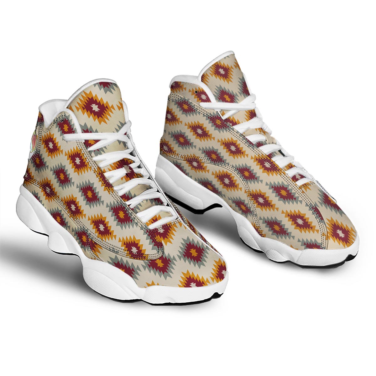 Navajo Tribal Southwestern Print Pattern White Basketball Shoes-grizzshop