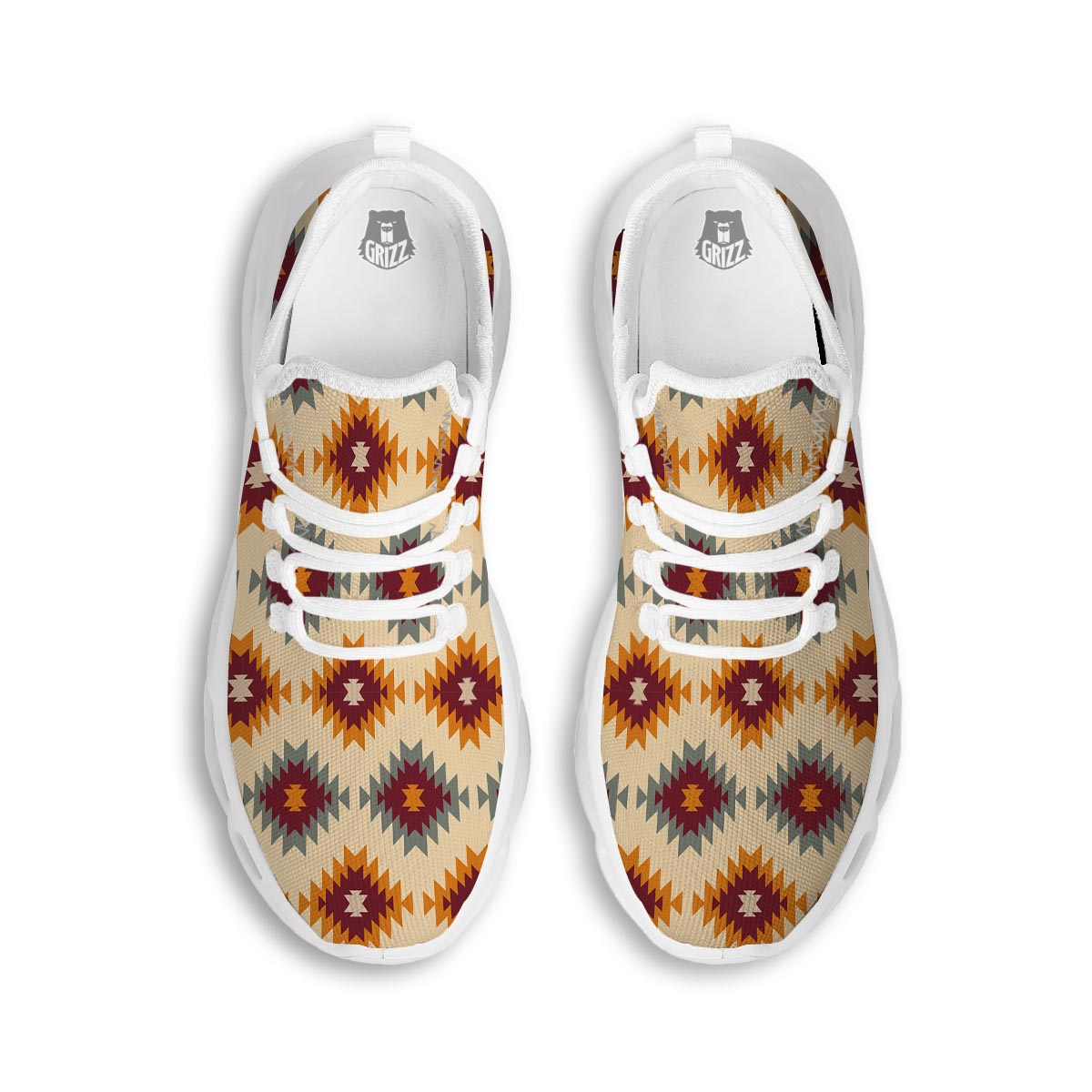 Navajo Tribal Southwestern Print Pattern White Running Shoes-grizzshop