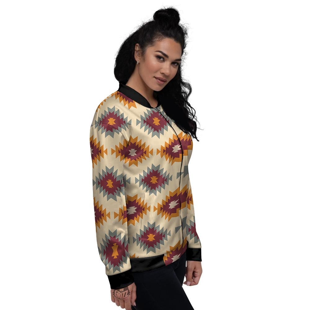 Navajo Tribal Southwestern Print Pattern Women's Bomber Jacket-grizzshop