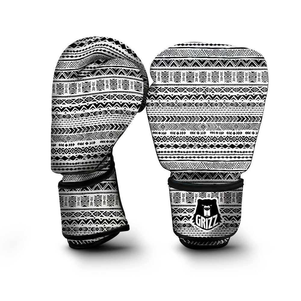 Navajo White And Black Print Pattern Boxing Gloves-grizzshop