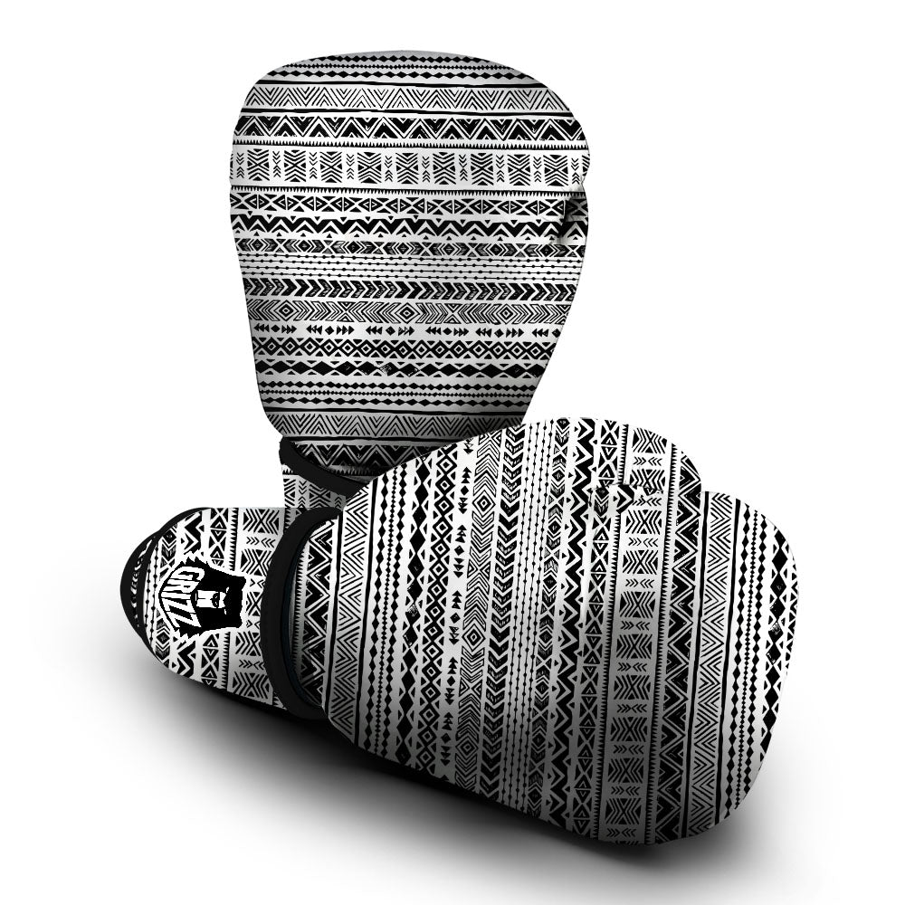 Navajo White And Black Print Pattern Boxing Gloves-grizzshop