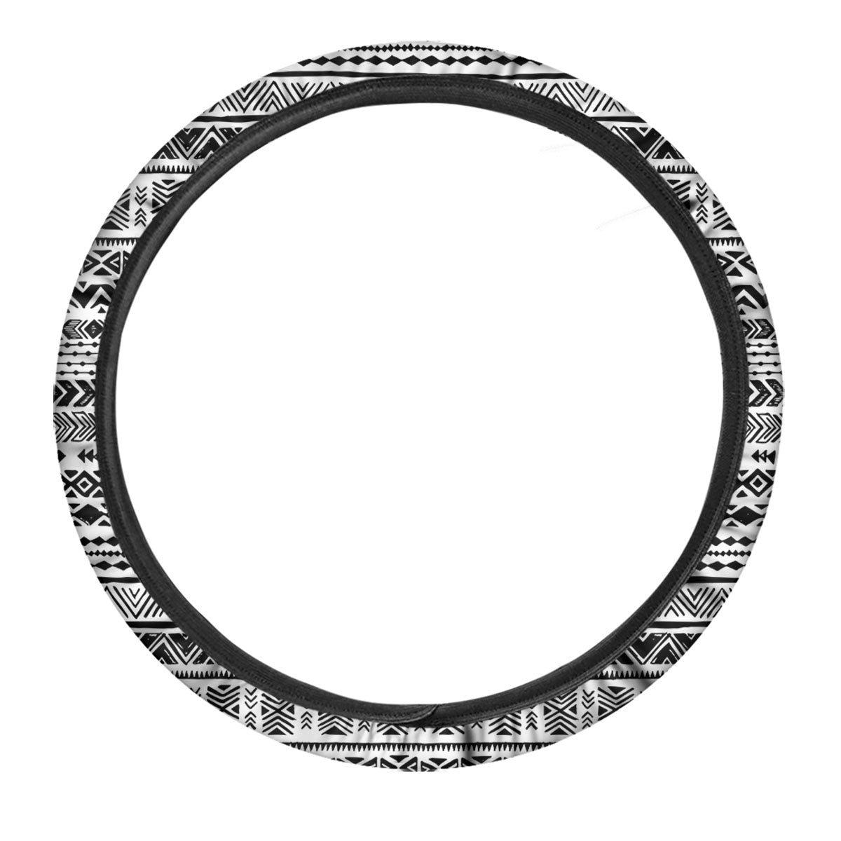 Navajo White And Black Print Pattern Car Steering Wheel Cover-grizzshop