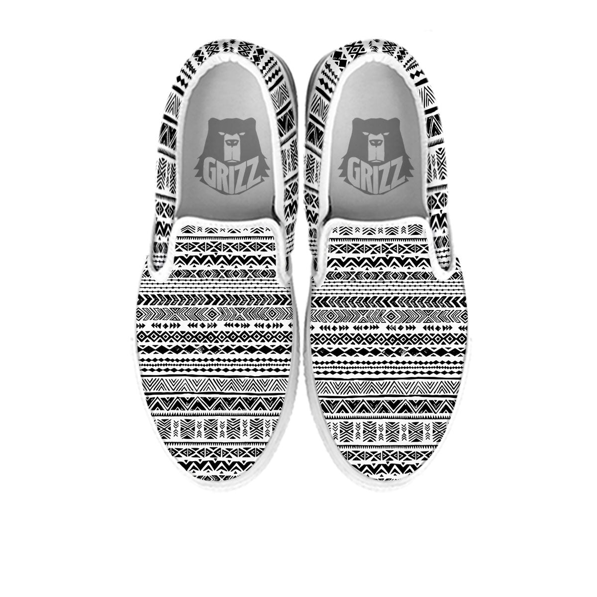 Navajo White And Black Print Pattern White Slip On Shoes-grizzshop