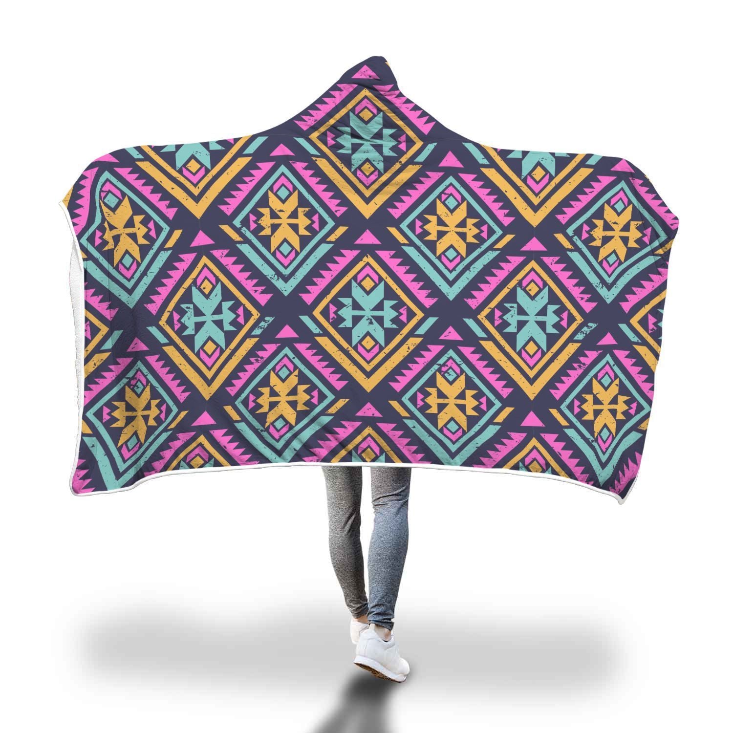 Navajo Aztec Tribal Native Indians American Print Hooded Blanket-grizzshop