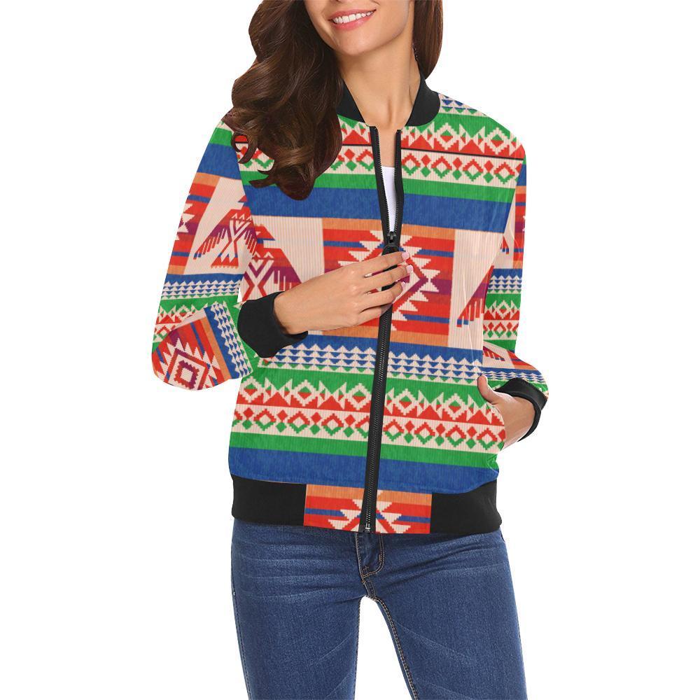 Navajo Aztec Tribal Native Indians American Print Women Casual Bomber Jacket-grizzshop