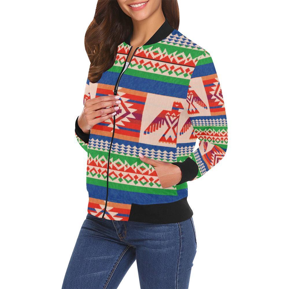 Navajo Aztec Tribal Native Indians American Print Women Casual Bomber Jacket-grizzshop