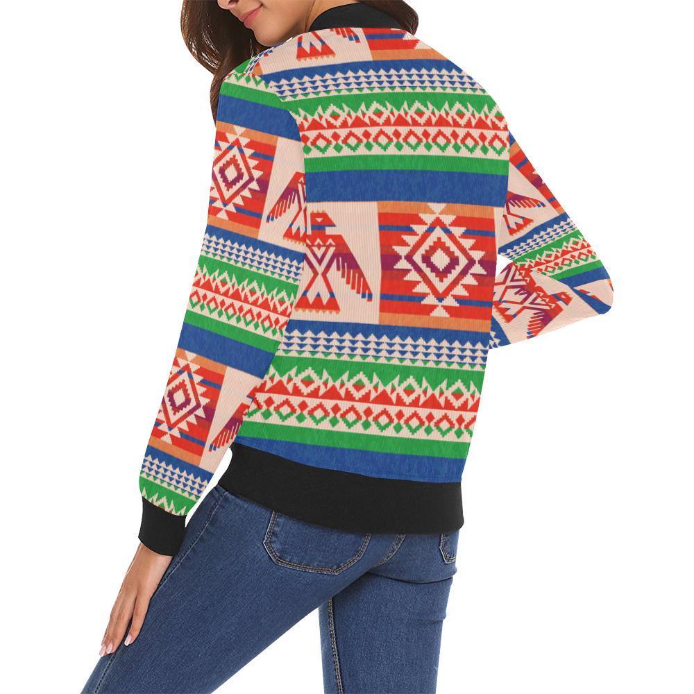 Navajo Aztec Tribal Native Indians American Print Women Casual Bomber Jacket-grizzshop