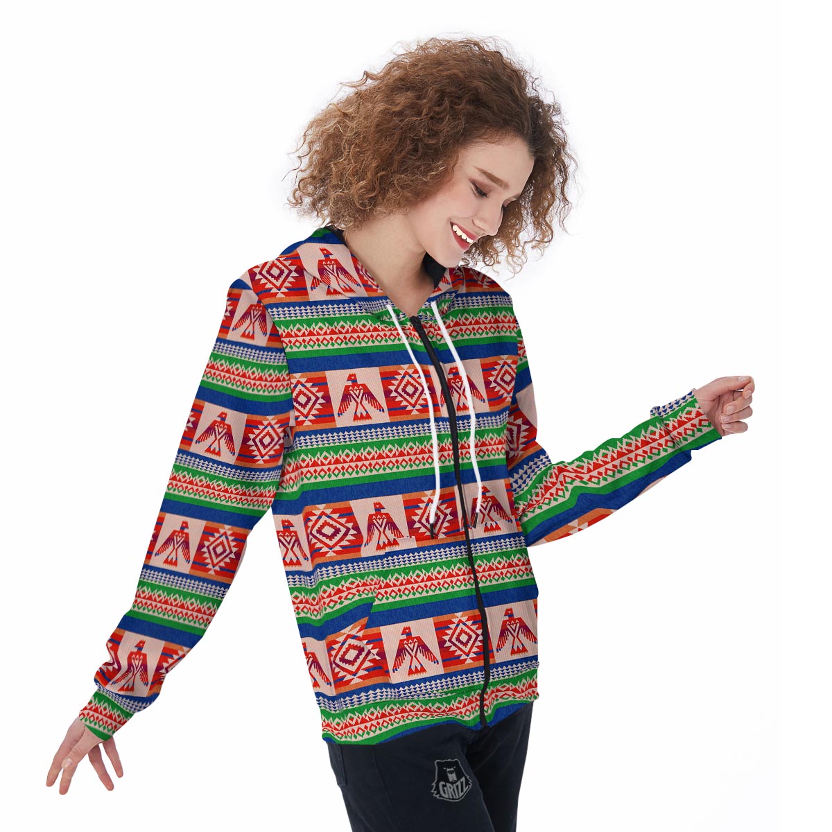 Navajo Aztec Tribal Native Indians American Print Women Zip Up Hoodies-grizzshop