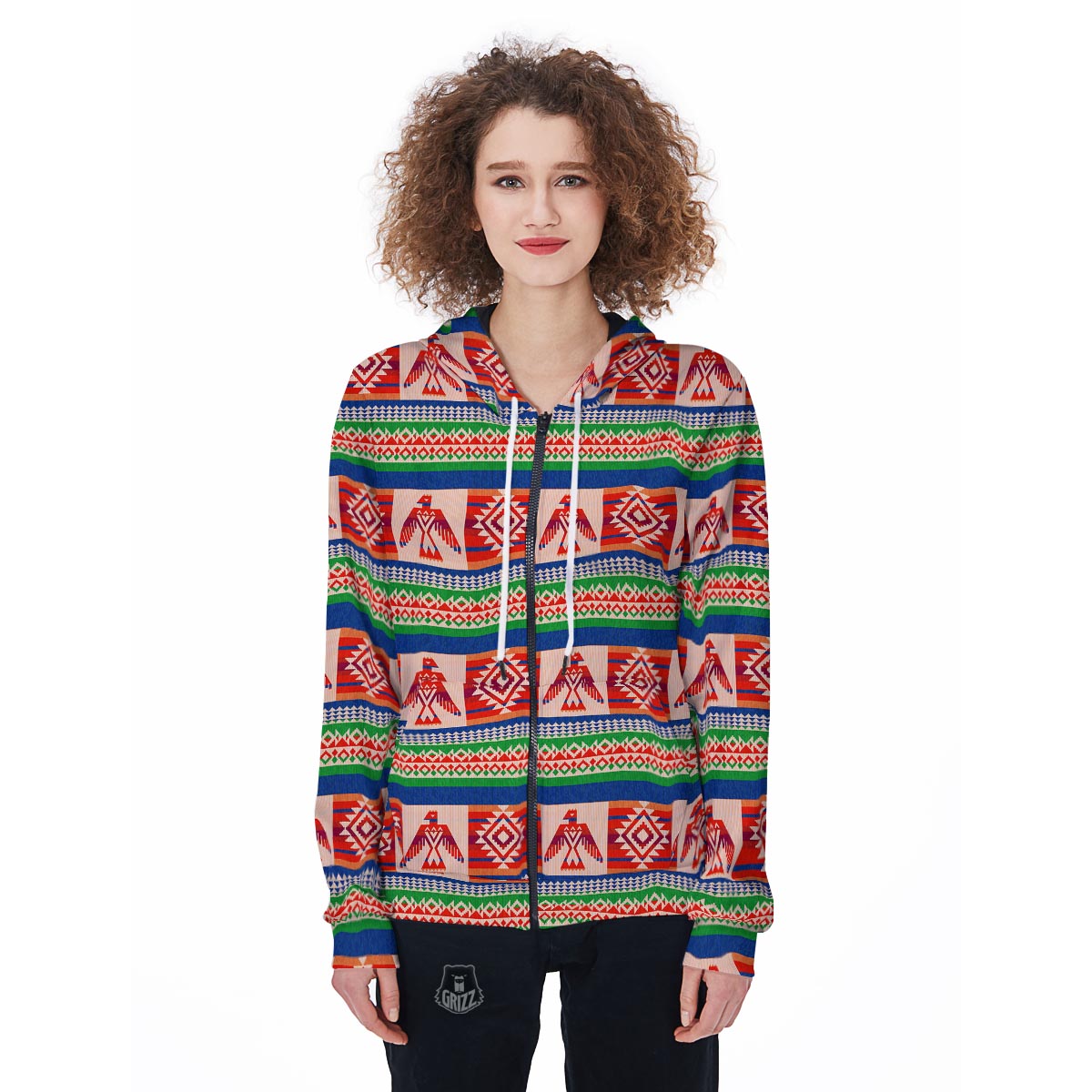Navajo Aztec Tribal Native Indians American Print Women Zip Up Hoodies-grizzshop
