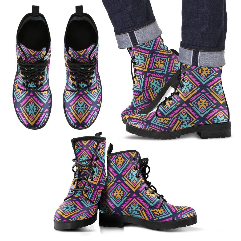 Navajo Indians Aztec Tribal Native American Print Men Leather Boots-grizzshop