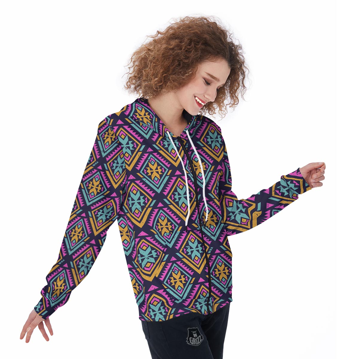 Navajo Indians Aztec Tribal Native American Print Women Zip Up Hoodies-grizzshop