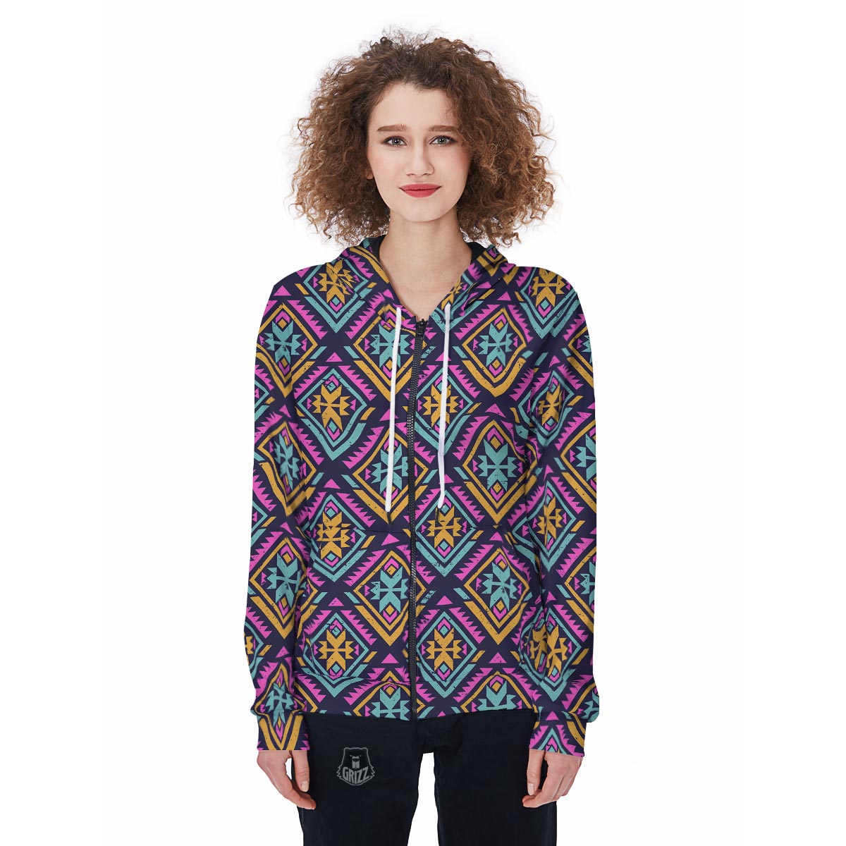 Navajo Indians Aztec Tribal Native American Print Women Zip Up Hoodies-grizzshop