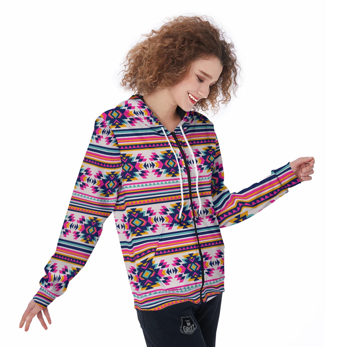 Navajo Native American Indians Aztec Tribal Print Women Zip Up Hoodies-grizzshop
