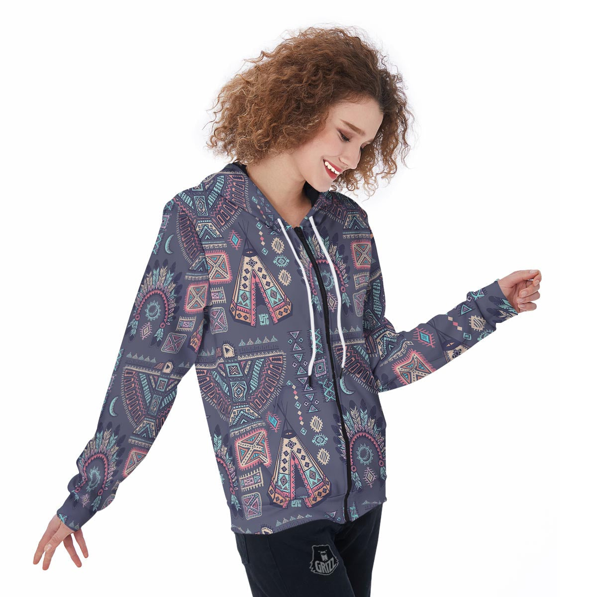 Navajo Native Aztec Indians American Tribal Print Women Zip Up Hoodies-grizzshop