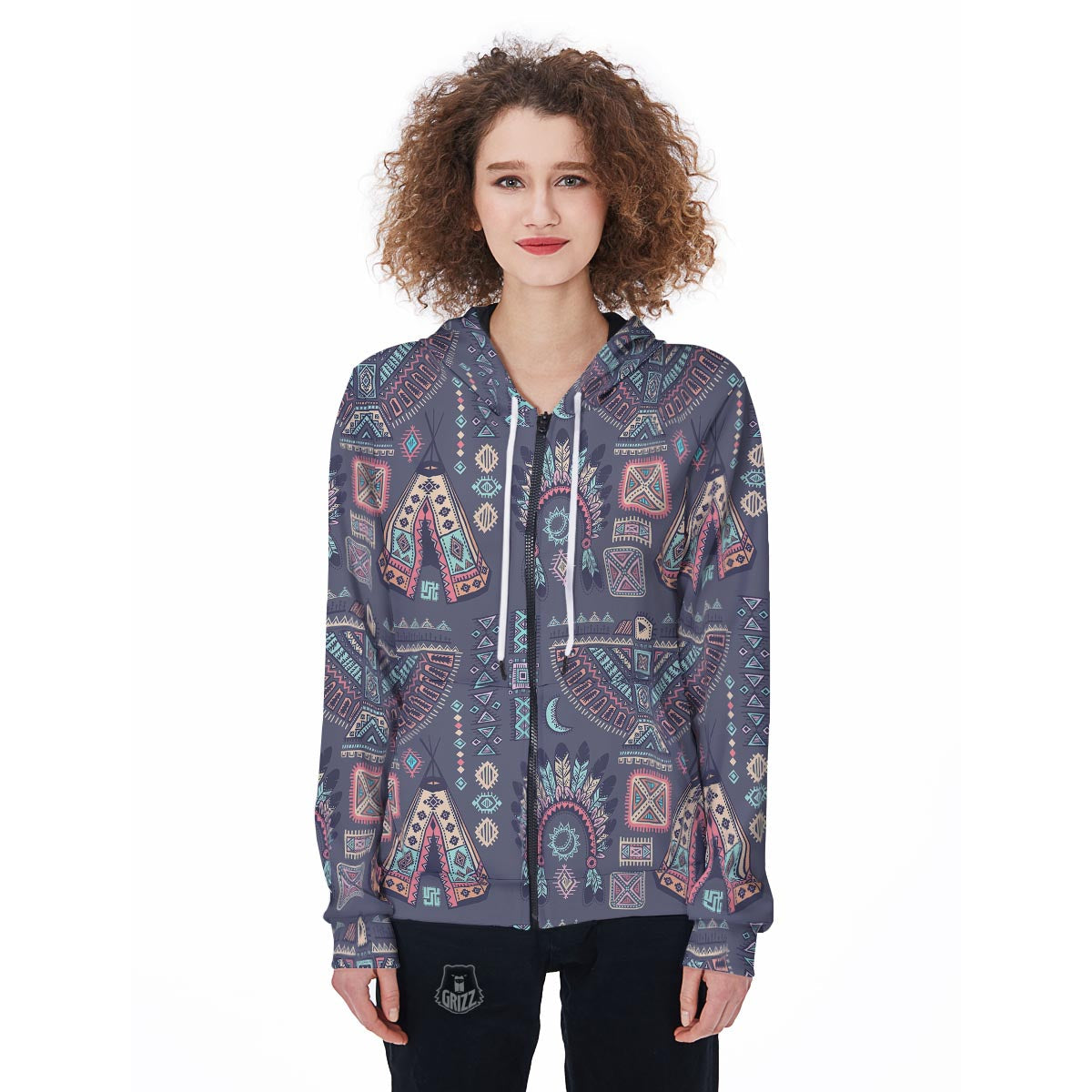Navajo Native Aztec Indians American Tribal Print Women Zip Up Hoodies-grizzshop