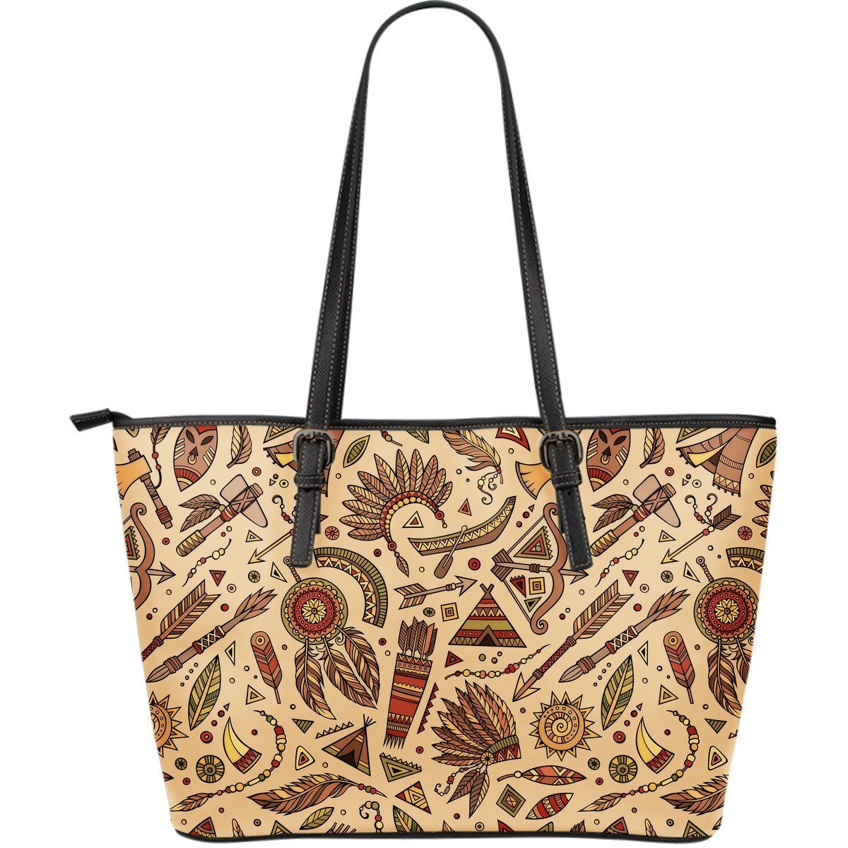 Navajo Tribal Aztec Native Indians American Print Leather Tote Bag-grizzshop