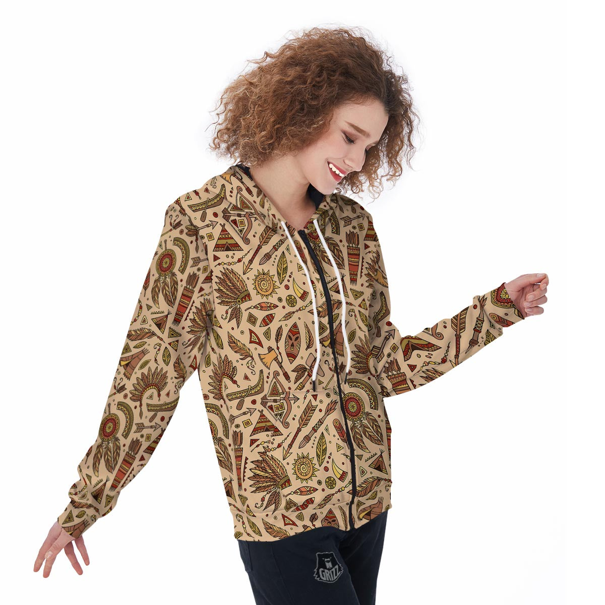 Navajo Tribal Aztec Native Indians American Print Women Zip Up Hoodies-grizzshop