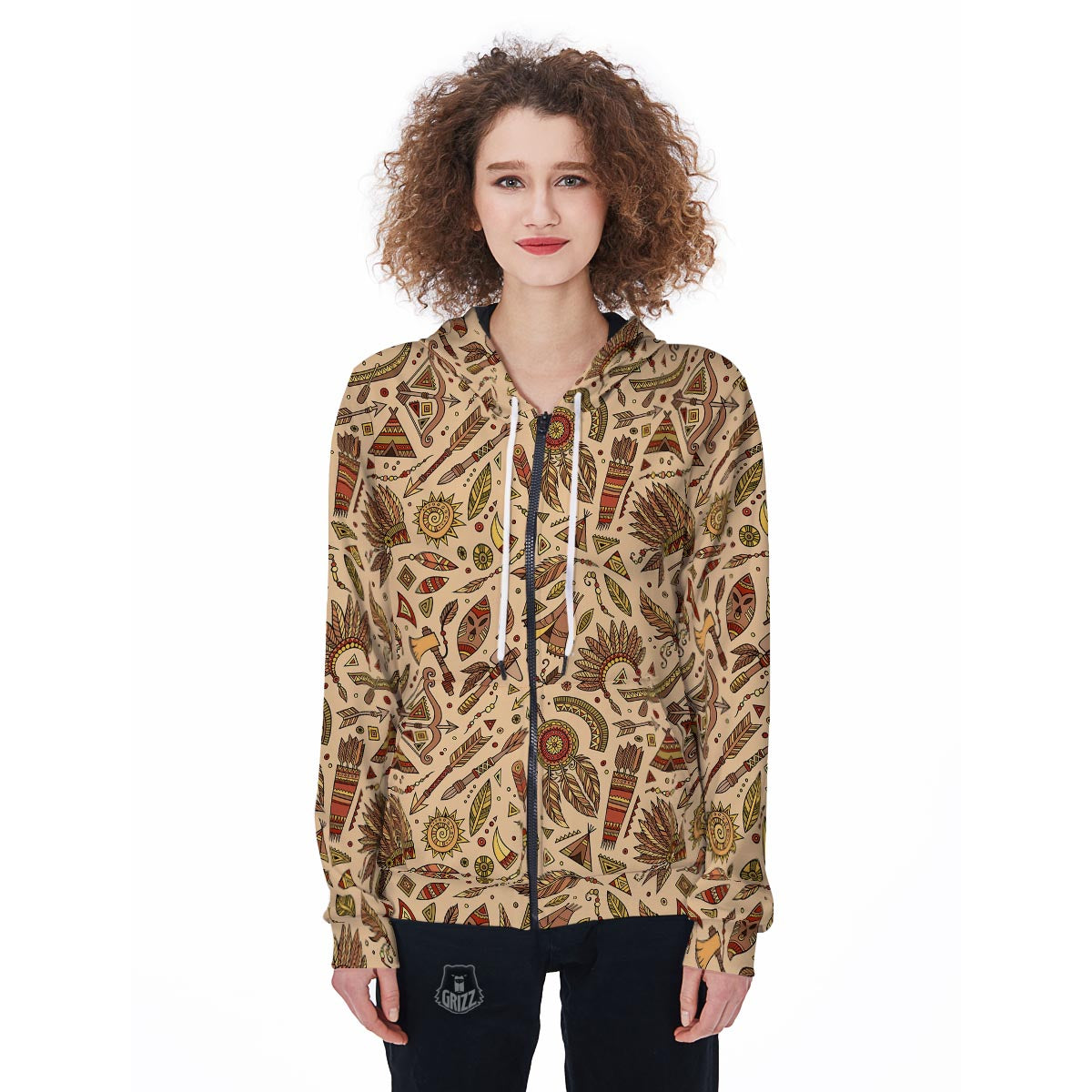 Navajo Tribal Aztec Native Indians American Print Women Zip Up Hoodies-grizzshop