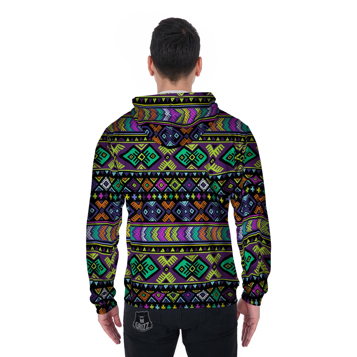 Navojo Aztec Print Men's Zip Up Hoodie-grizzshop