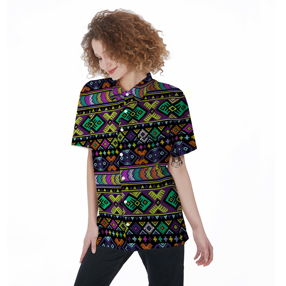 Navojo Aztec Print Women's Short Sleeve Shirts-grizzshop