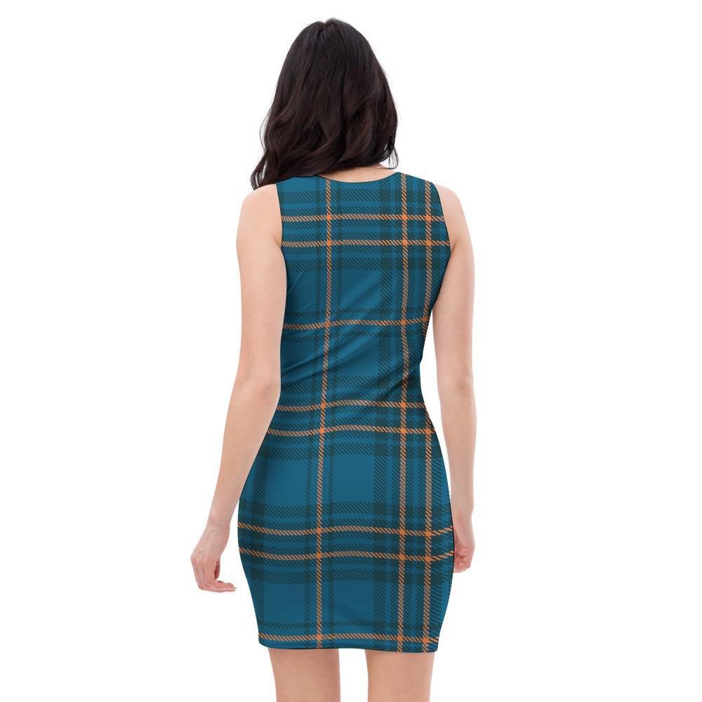 Navy Blue Plaid Tartan Bodycon Dress-grizzshop