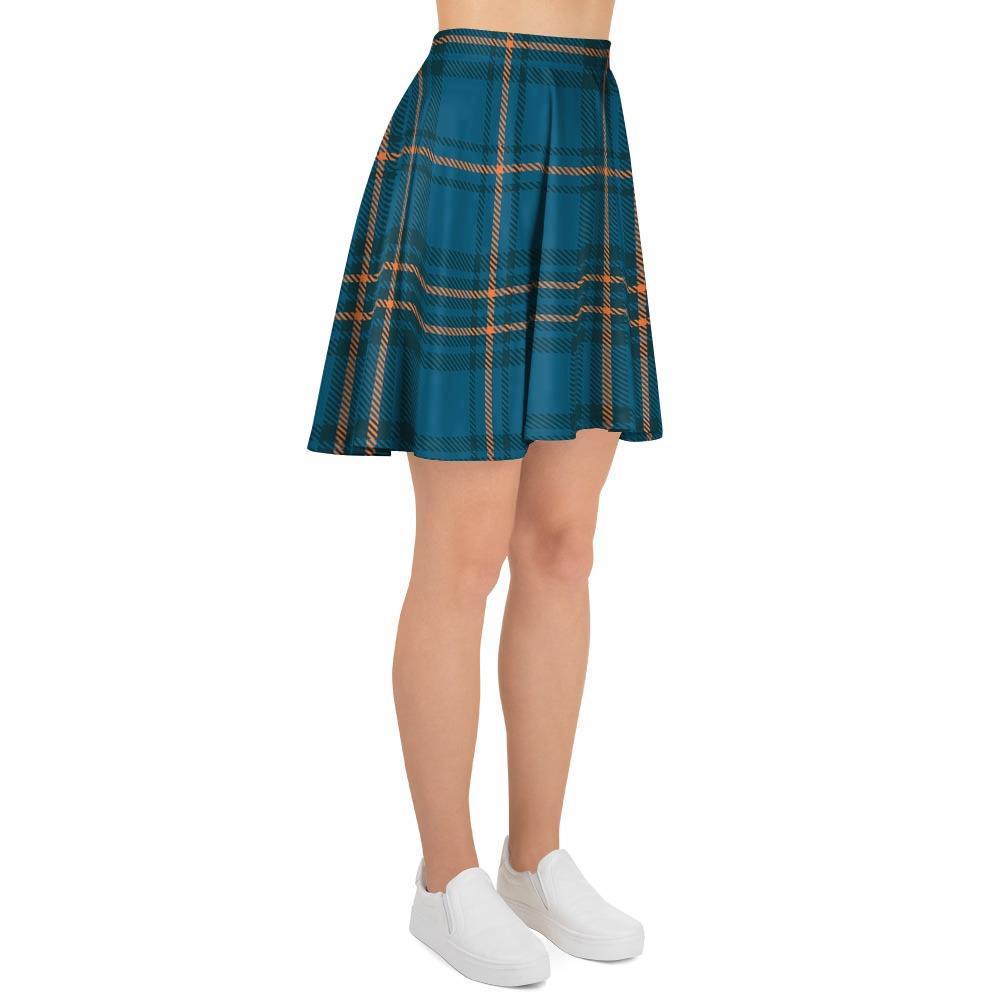 Navy Blue Plaid Tartan Women's Skirt-grizzshop