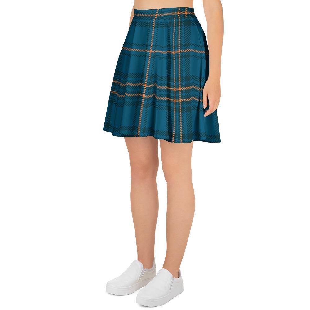 Navy Blue Plaid Tartan Women's Skirt-grizzshop
