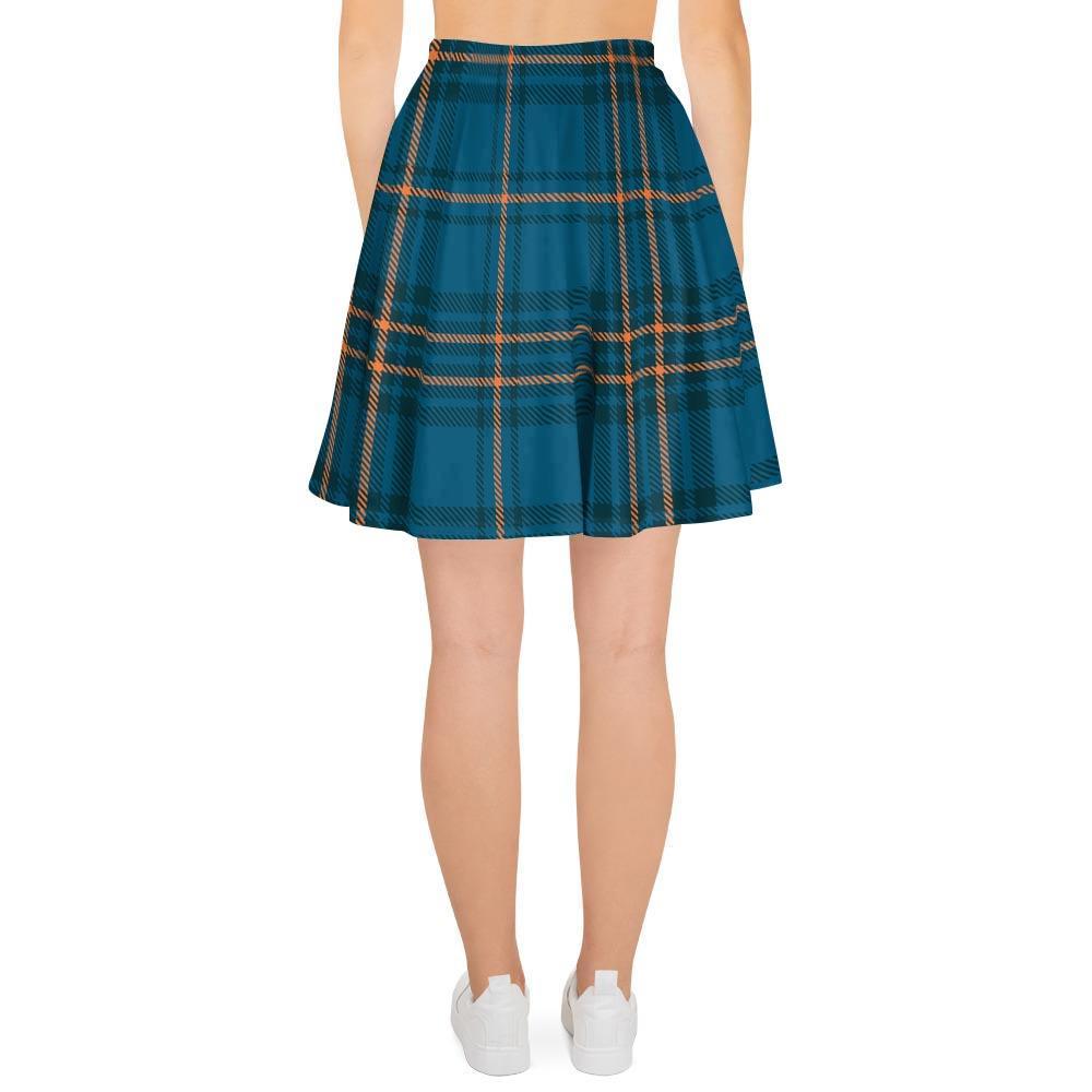 Navy Blue Plaid Tartan Women's Skirt-grizzshop