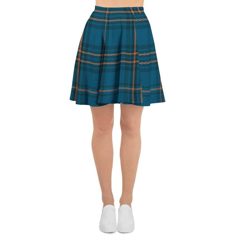 Navy Blue Plaid Tartan Women's Skirt-grizzshop