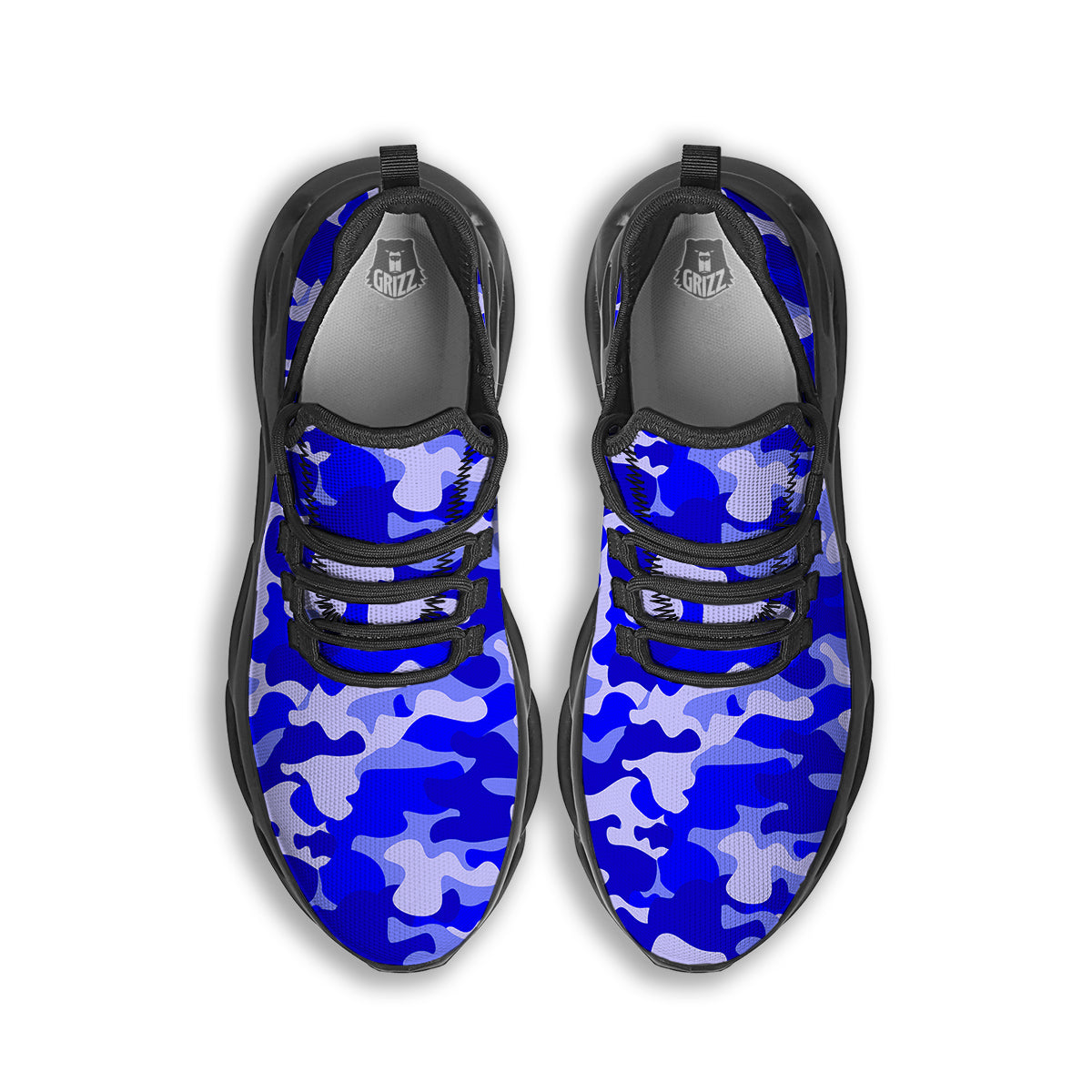 Navy Camo And Camouflage Print Black Running Shoes-grizzshop