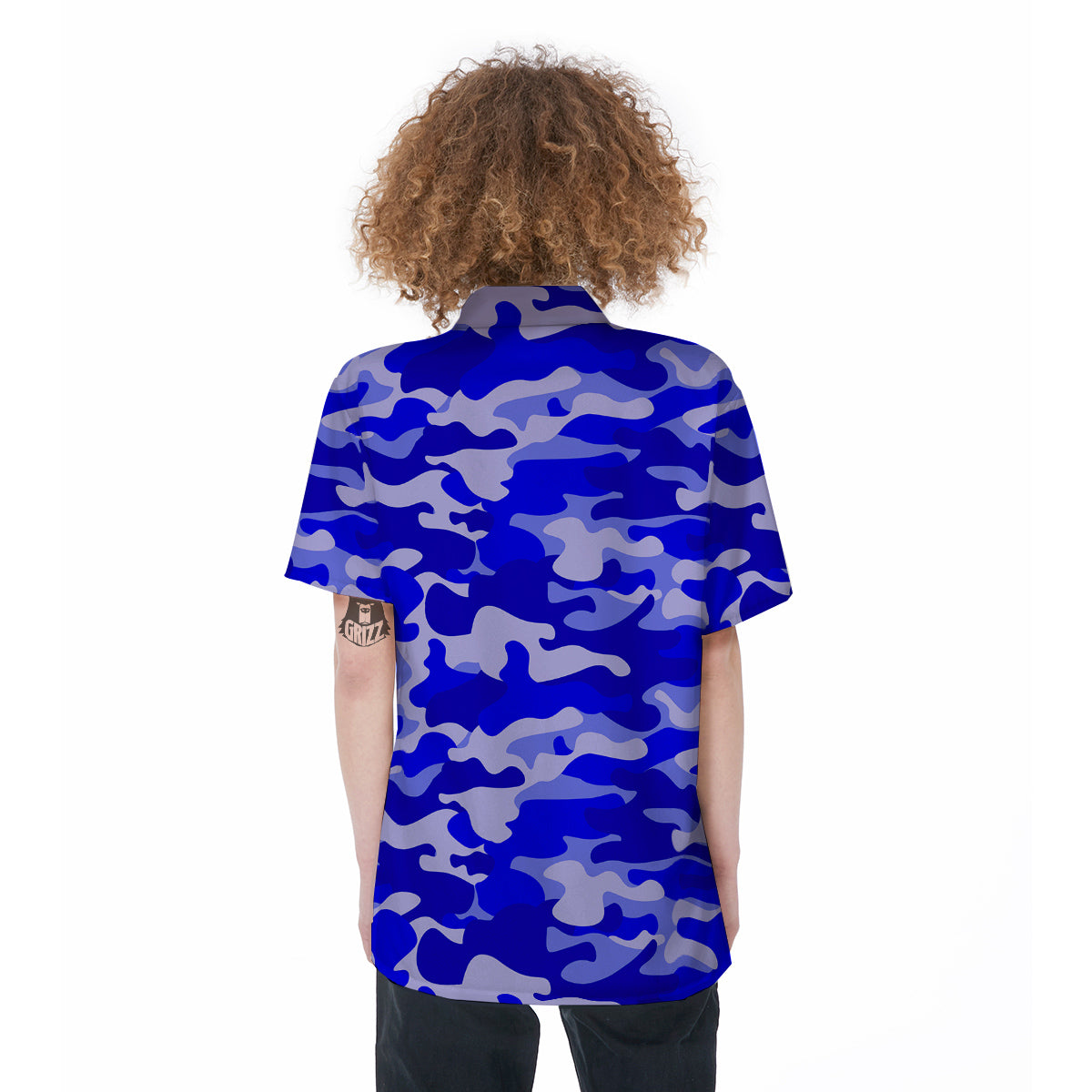 Navy Camo And Camouflage Print Women's Short Sleeve Shirts-grizzshop