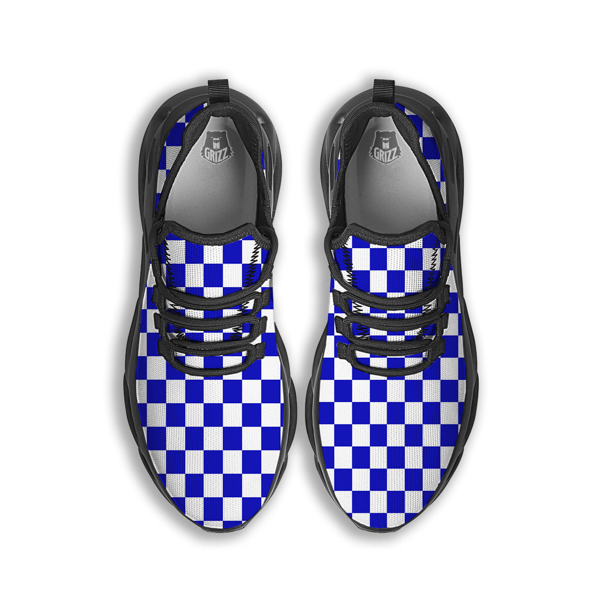 Navy Checkered Flag Print Black Running Shoes-grizzshop
