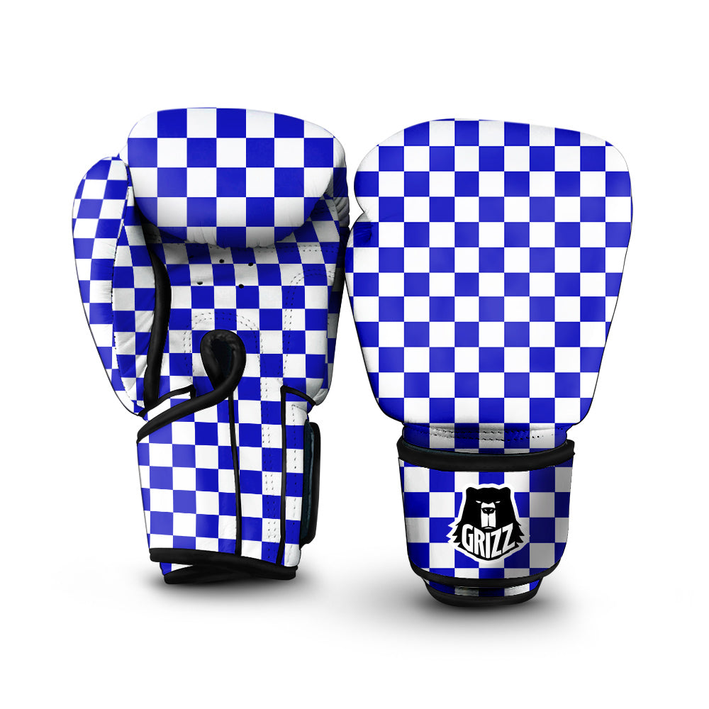 Navy Checkered Flag Print Boxing Gloves-grizzshop