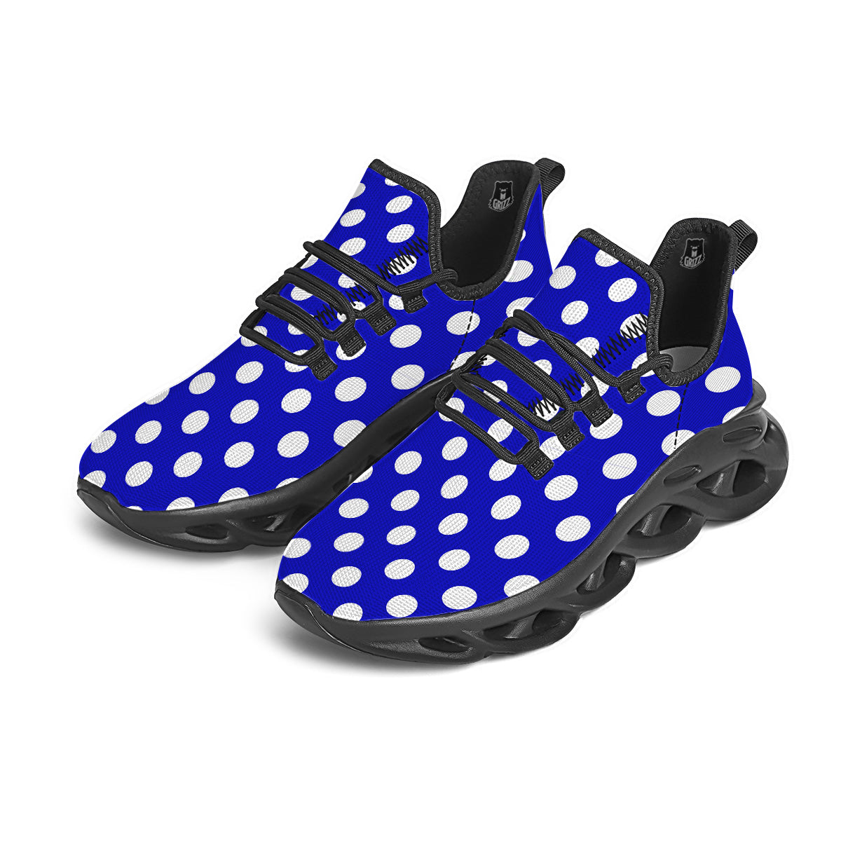 Navy Color Polka Dot Print Pattern Black Running Shoes-grizzshop