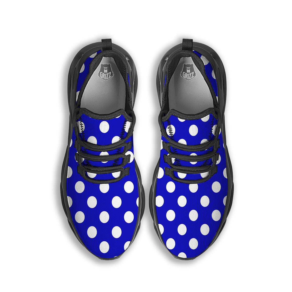 Navy Color Polka Dot Print Pattern Black Running Shoes-grizzshop