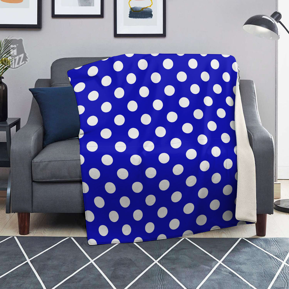 Navy Color Polka Dot Print Pattern Blanket-grizzshop
