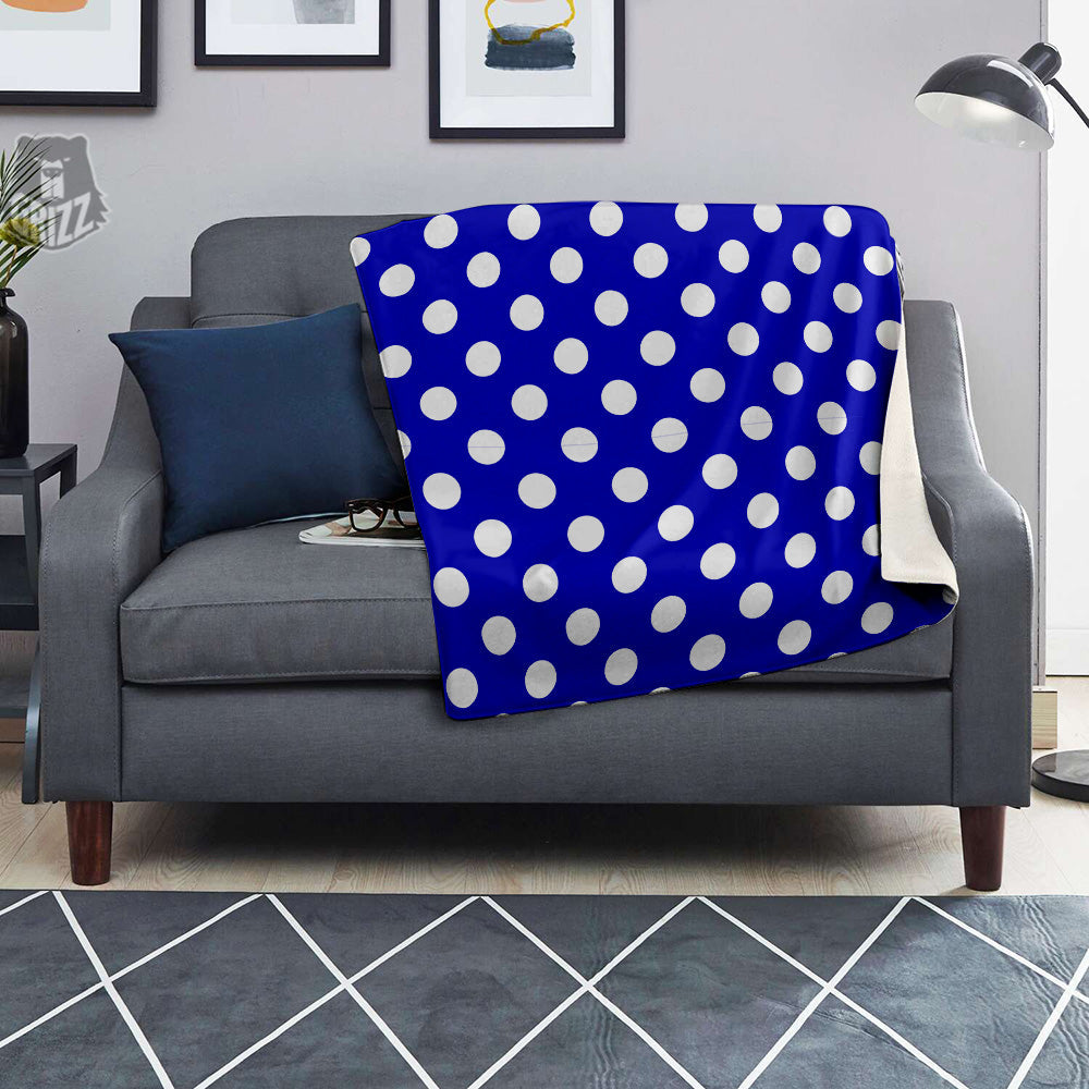 Navy Color Polka Dot Print Pattern Blanket-grizzshop
