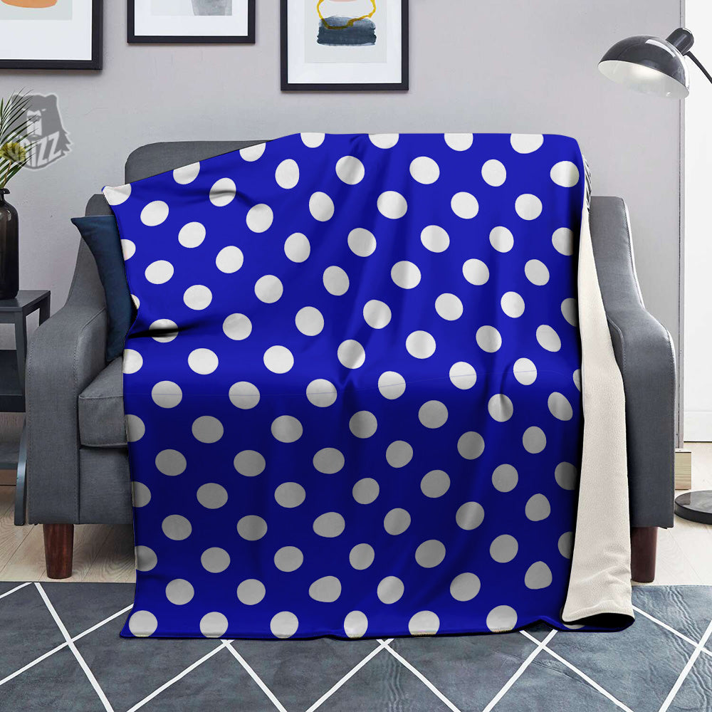 Navy Color Polka Dot Print Pattern Blanket-grizzshop