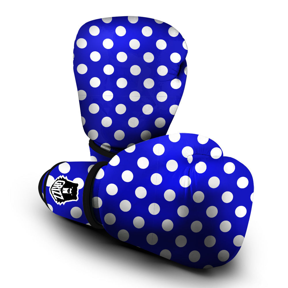 Navy Color Polka Dot Print Pattern Boxing Gloves-grizzshop