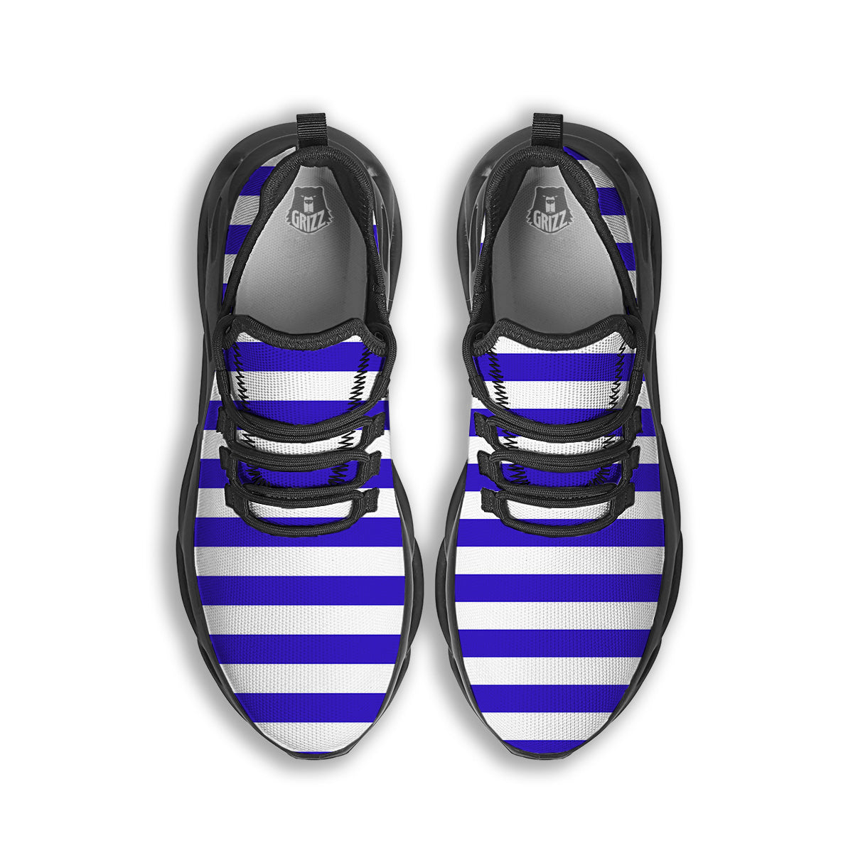 Navy Color Striped Print Black Running Shoes-grizzshop