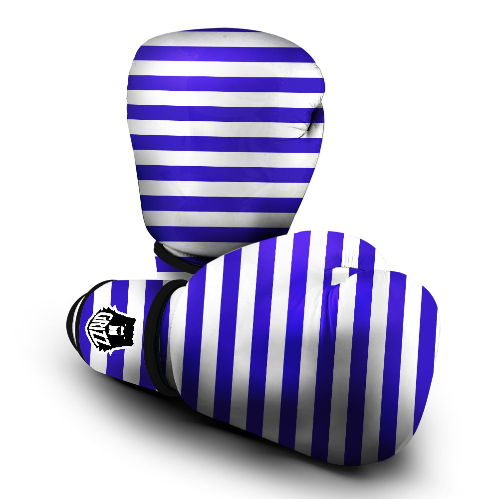 Navy Color Striped Print Boxing Gloves-grizzshop