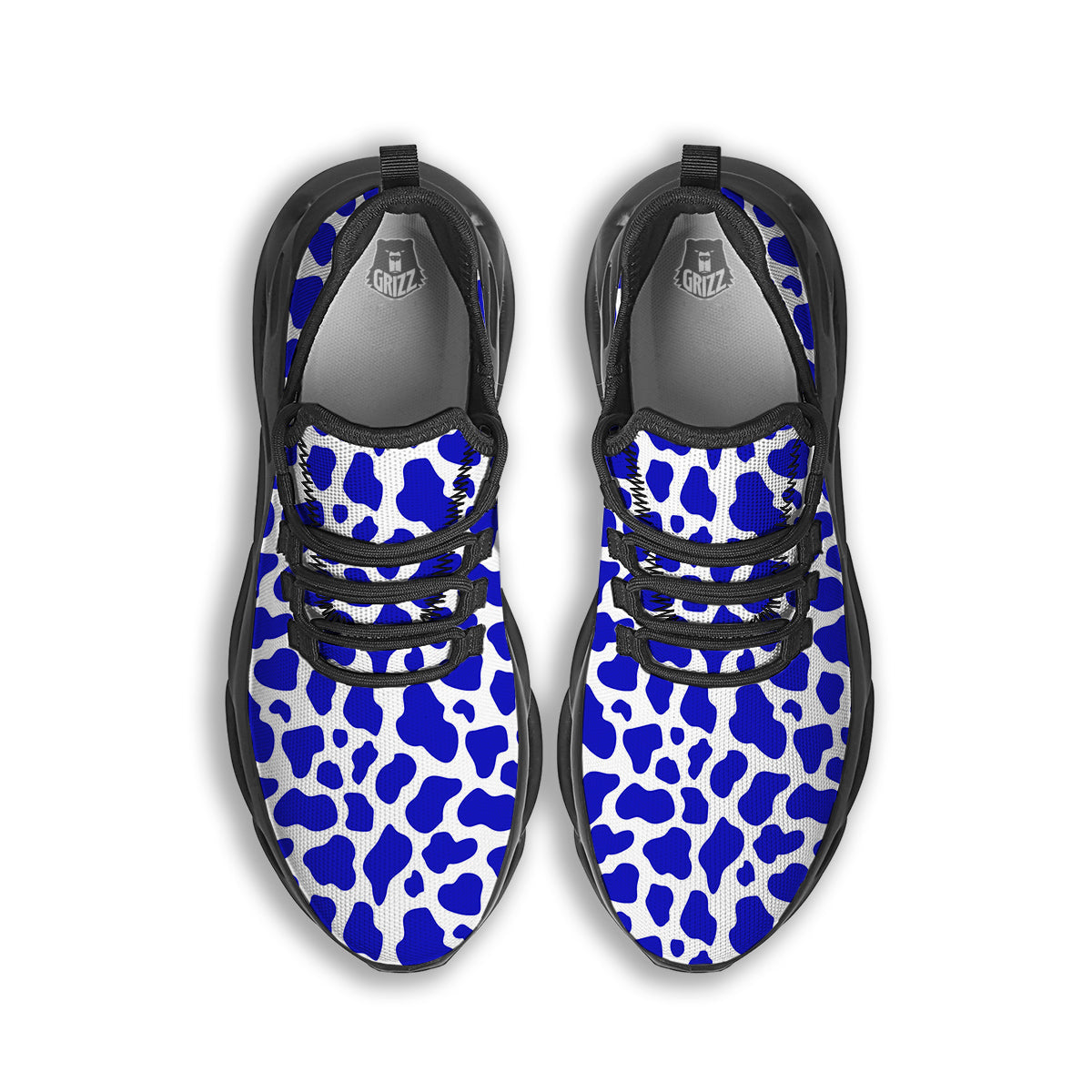 Navy Cow Print Pattern Black Running Shoes-grizzshop