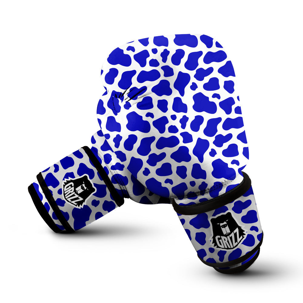 Navy Cow Print Pattern Boxing Gloves-grizzshop