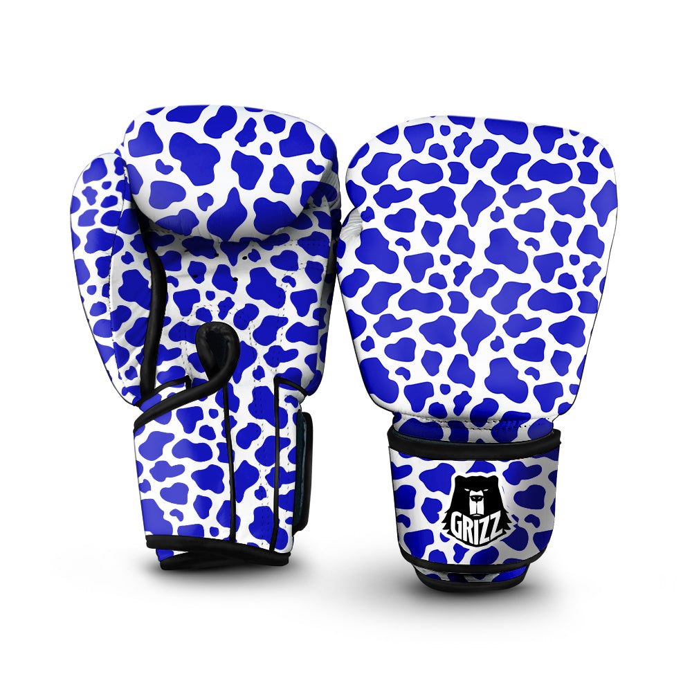 Navy Cow Print Pattern Boxing Gloves-grizzshop