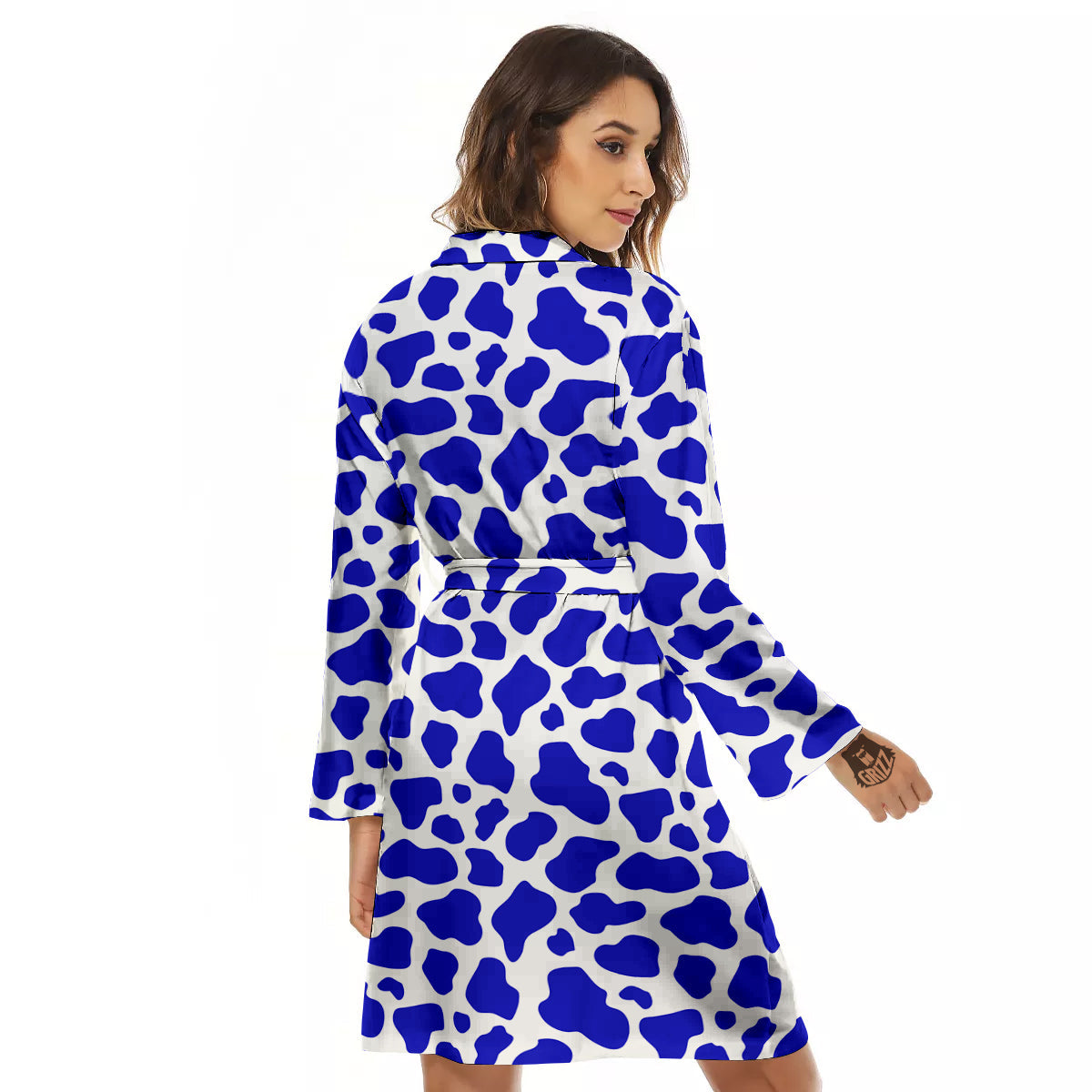 Navy Cow Print Pattern Women's Robe-grizzshop