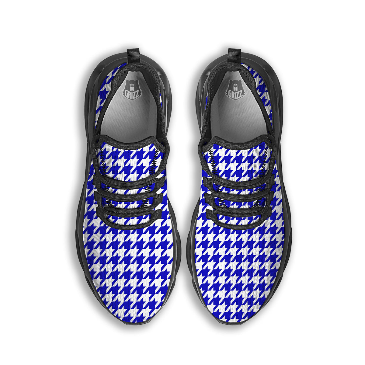 Navy Houndstooth Print Black Running Shoes-grizzshop